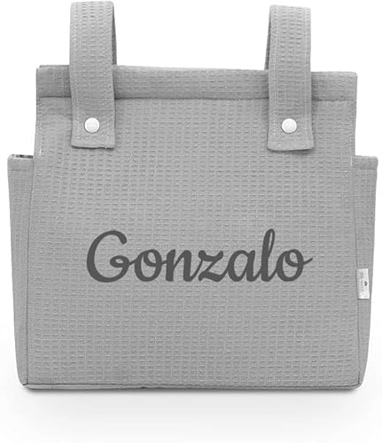 Danielstore Bolso Carrito Bebé – Bolsa Panera de Algodón para Carro de Bebé, 34x34 cm, 2 Compartimentos con Cremallera, Organizador para Paseo
