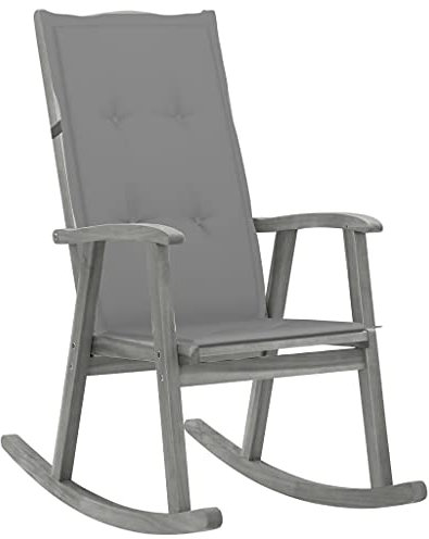 KTHLBRH Schaukelstuhl mit Auflage Grau Massivholz Akazie, Freizeitstühle Outdoor-Stühle Terrassenstühle Balkonstühle für Garten, Rasen, Terrasse