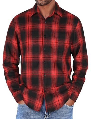 COOFANDY Herren Kariertes Hemd Langarm Trachtenhemd Casual Workhemden Regular Fit Shirt mit Taschen für Männer