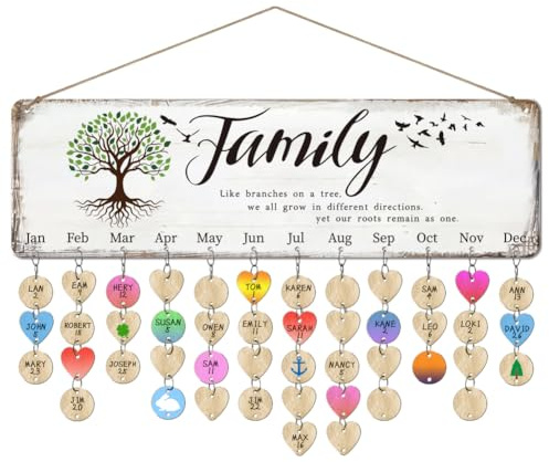 Arricraft 1 ensemble de Calendrier de Rappel D'Anniversaire de Famille en Bois Planche D'Arbre Généalogique D'Anniversaire avec Étiquettes Plaque Suspendue de Suivi D'Anniversaire à Faire