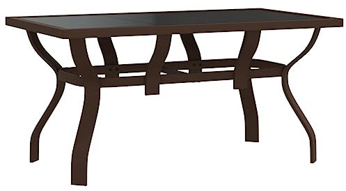 SDWEHO7 Gartentisch mit Glasplatte, Stahlrahmen Terrassentisch Balkontisch Wetterfest Garten Balkon Esstisch, Hitze- und Wetterbeständig, Braun und Schwarz 140x70x70 cm