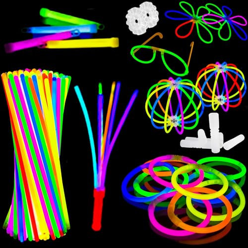 196 Stück Leuchtstäbe, Party-Set, Verbindungsstücke für leuchtende Armbänder und Halsketten, Neon-Partyzubehör, leuchtet im Dunkeln, Partytütenfüller für Weihnachtsdekoration, Kinder Unisex und