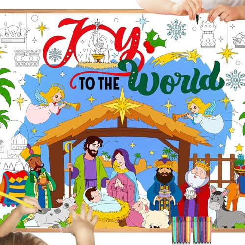 HOWAF Papier-Tischdecke zum Ausmalen Weihnachten Krippe, Ausmal-Tischdecke Jesus Krippe Weihnachten Ausmaltischdecke Weihnachts Tischdecke Papier für Basteln Weihnachten Kinder