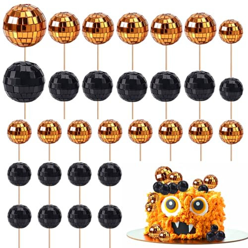 30pcs Disco Ball Cake Decoration with Sticks, Halloween Cupcake Toppers Mini Small Disco Ball Picks Halloween Cake Decoration Cupcake Decor for 70s Disco Theme Party Birthday
