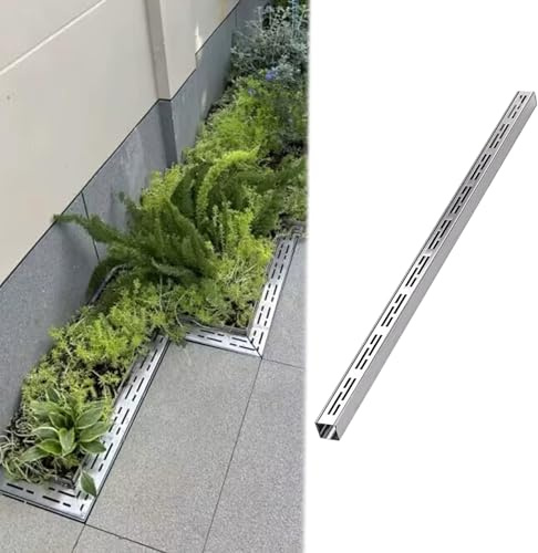 Caniveau Exterieur Système de Drainage de Tranchée Robuste pour La Cour, Canal de Drainage Extérieur avec Grille Amovible en Acier Inoxydable, Filtre de Drainage Linéaire pour Bloquer Les Débris(W7cmx
