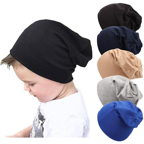 DRESHOW 5 Paket Unisex Bebismössor för Barn Bomullsmössor Mjuka Söta Stickade Mössor Baby Beadler Mössa för 6-60 Månader