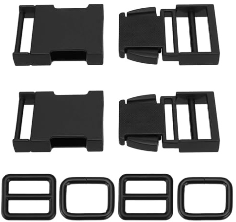 eMagTech Metallschnallen, seitliche Öffnung, 53 x 29 mm, verstellbar, Schnellverschluss-Clip für Rucksäcke, Gürtel, Halsketten, Armbänder, Paracords (schwarz), 2 Stück