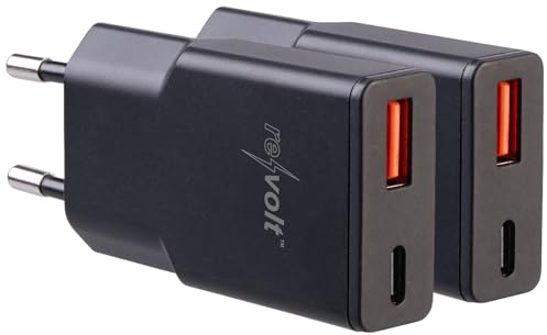 revolt Reise-Netzteil: 2er-Set Ultrakompakte USB-A/C-Netzteile, Power Delivery 20 W, schwarz (Wandladegerät, Mini Reiselader, iPhone Ladestation)
