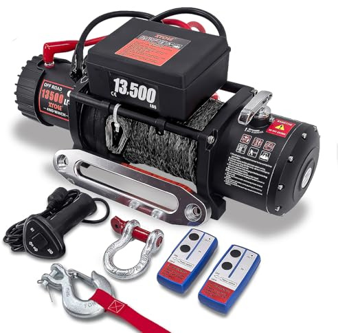 Seilwinde 6123.5 kg 12V Wasserdicht Elektrische Seilwinde Synthetisches Seil Elektrische Seilwinde Abschleppwinde Bootsanhänger Winde SUV Allradantrieb Geländewagen mit Fernbedienung 3/8 Synthetisches