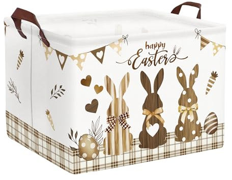 Clastyle Ostern Kaninchen Kinder Wäschekorb mit Henkel Faltbar Kleidung Spielzeug Aufbewahrungskorb Jungen Mädchen Aufbewahrungsbox für Babyzimmer Bad, Braun, 40 * 30 * 30 cm