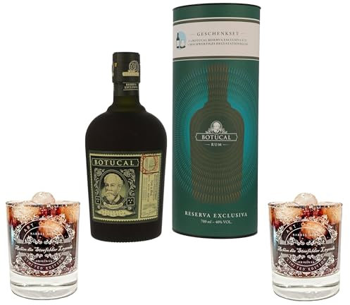 Juego de regalo 2 vasos + 1 botella de ron, idea de regalo personalizada grabada con láser con nota personal, vasos de ron grabados, caja de regalo (con Botucal Reserva Exclusiva 40% Vol, vaso de 200
