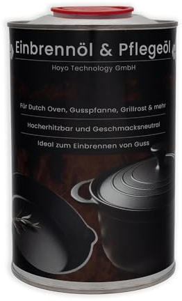 Einbrennöl Pflegeöl 1000 ml - Idealer Schutz für Gusseisen (Dutch Oven, Grillrost, Gusspfanne) - Lebensmittelecht zertifiziert