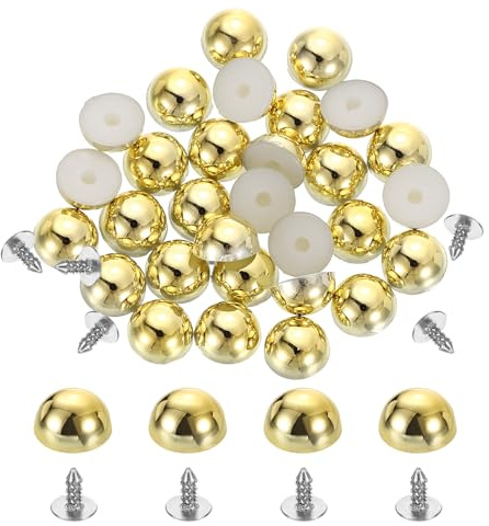 sourcing map 50Pcs Round Dome Studs, 6mm Plastic Mushroom Flat Back Rivets with Nails for DIY Leather Clothing Bag Shoes Accessories, Gold