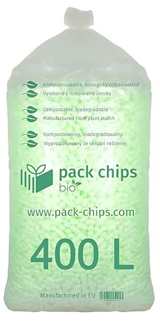PACK CHIPS bio Verpackungschips Füllmaterial 400 L - Antistatische Polsterchips - Füllmaterial für Pakete - Verpackungsmaterial BIO - 100% Natürlich Abbaubar aus Stärke