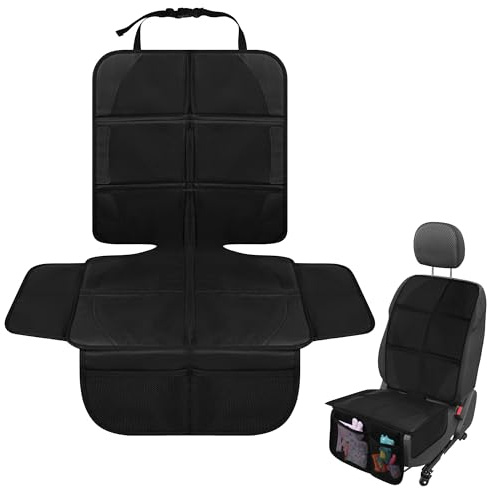 Qirc Autositzschoner für Kindersitze, wasserdichte Autositzbezüge für Kinder, Baby Autositzschoner mit Netztaschen und rutschfestem, dickem Polsterbezug (Schwarze Schwarze Linie)