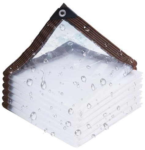 Clear Vinyl Tarp Heavy Duty Clear Tarps Waterproof Tarpaulin Outdoor Garden Rainproof Covering with Grommets Plastic Sheet Greenhouse Tent Cover for All Seasons