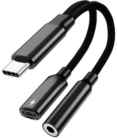 Adaptateur USB C vers Jack et USB C, 2 en 1 Câble Audio 3.5mm et Charge Rapide PD 60W, Tressé en Nylon, Branchez et Jouez, Compatible avec iPhone 15/16 Pro Max, Samsung S24/S23, Huawei, Xiaomi, Pixel