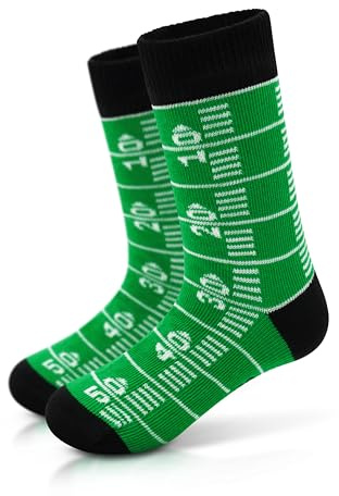 40YARDS American Football Chaussettes pour bébé - Design terrain de jeu vert/blanc - Taille 12-24 mois (EU 20-23) - Certifiées Oeko-Tex - Chaussettes douces pour bébés et tout-petits