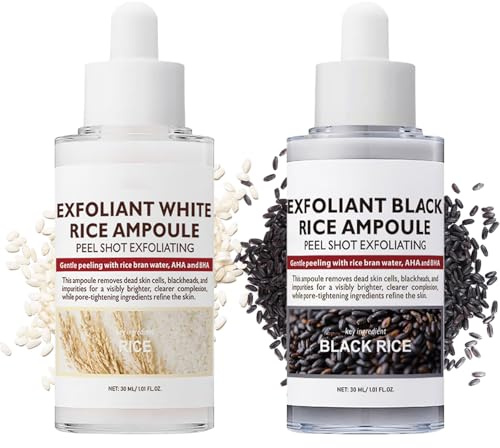 Peel Shot Glow Reis Ampulle Duo, Peeling Gesicht mit Schwarzem & Weißem Reis, Mitesserentferner & Gesichtspeeling für alle Hauttypen, Glättet Hautbild, Spendet Feuchtigkeit, reduziert Pickel (2PCS)