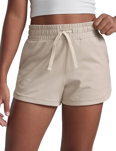 CRZ YOGA Girls Cloud Jersey Dolphin Sweat Shorts | High Waisted, Comfy Brushed Knit, Casual, Pockets, for Teen