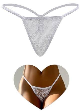 sunshinelady G String Tanga Donna Sexy Sottile Mutande Pizzo Trasparente Intimo Donne Grandi Taglie Micro Bikini a Vita Bassa Elastica Mutandine T Back Lingerie Curvy Thongs Underwear, bianco, S