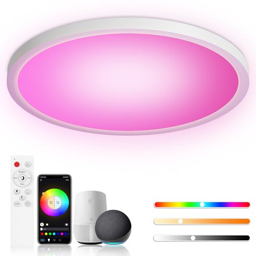 Birnetek® Deckenlampe LED 24W, RGB Deckenleuchte Rund 2700K-6500K, Dimmbar, Kompatibel mit Alexa, APP-Steuerung, Fernbedienung, für Schlafzimmer, Wohnzimmer, Kinderzimmer