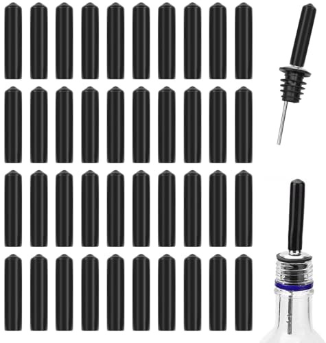 40 Pcs Liquor Pourers Dust Covers,Pourer Cap Rubber Bottle Pourer Cover Dust Caps for Spirits Oil Pourer Tapered Spout Wine Oil Coffee Vinegar Jar Bottles (Black)