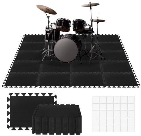 20 Pieces Sound Absorbing Interlocking Floor Mats, 15.7 x 11.8 x 0.4 inches High Density Felt Soundproof Pads Non-Slip Anti Vibration Puzzle Acoustic Blankets Piano Carpet Drum Rug, Black