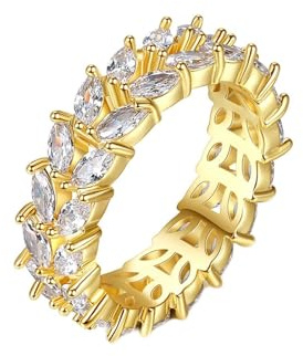 Ayoiow Gold Ringe 585 Gelbgold für Damen, Blatt Weiß mit Moissanit Hochzeitsringe Gelbgold, Vorsteckring 585 für Sie