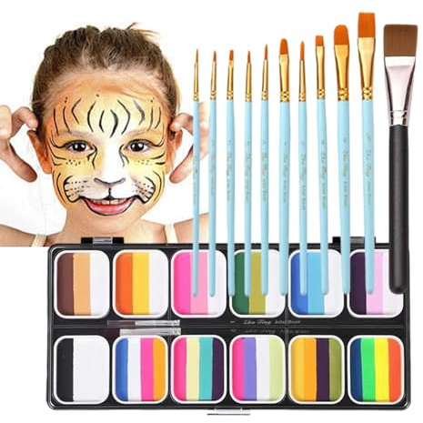 Kit Pittura Viso - Professionale E Corpo In 12 Colori | Lavabile Per Body | Art Per Trucco , Costumi, Festival, Feste, Teatro, Pittura Creativa Per Uomini, Donn