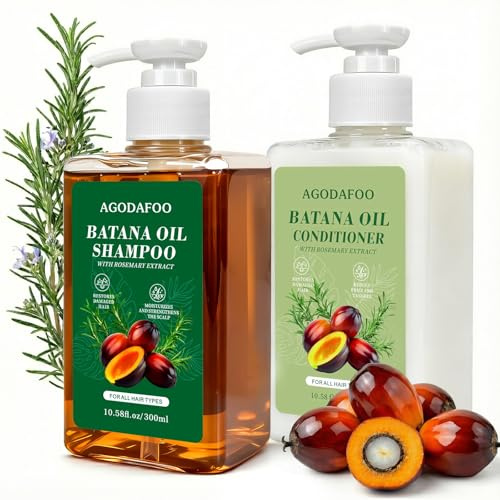 Batana Oil Shampoo and Conditioner Set, Batana Oil Shampoo for Hair Loss, Restores Hair Vitality and Rejuvenates, Stimulates Hair Growth, Repairs Damage for Men & Women 300ml+300ml 10.58fl.oz