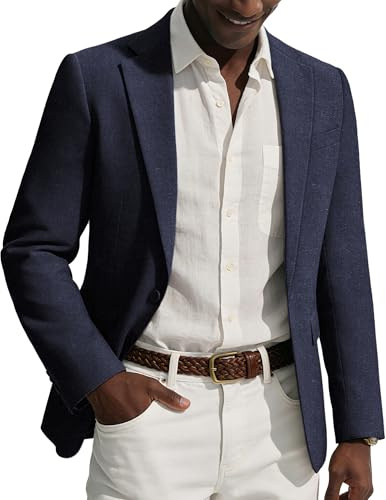 PJ PAUL JONES Sakko - Giacca sportiva da uomo in lino, con colletto a risvolto, Blu mare, M