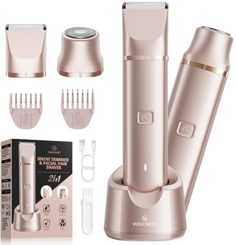 VG VOGCREST Tondeuse bikini pour femme : rasoir 2 en 1 rechargeable indolore pour le corps – Kit de toilettage pubien portable pour les aisselles, les jambes, les bras