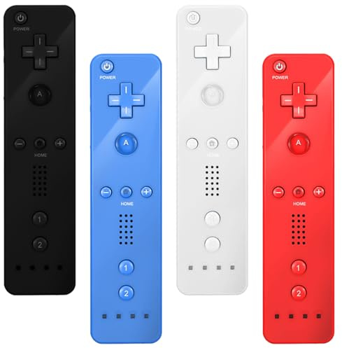 Leikurvo Mando Wii 4x Mandos Wii Remotos Mando Inalámbrico de Repuesto para WiiU (Negro + Blanco + Azul + Rojo)