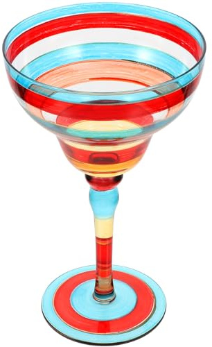 MUSISALY Vaso de Margarita Pintado a Mano de Vidrio Diseño Rojo, Copa de Cóctel Decorativa para Fiestas y Hogar, Cristal Artístico para Bar y Eventos, 1 Pieza