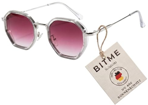 BitME Solutions Sonnenbrille Damen – Vintage Oval Cat-Eye Design – UV400 Schutz – Retro Brille für Schmales Gesicht – Modisches Accessoire für Sommer & Festival – Rosa