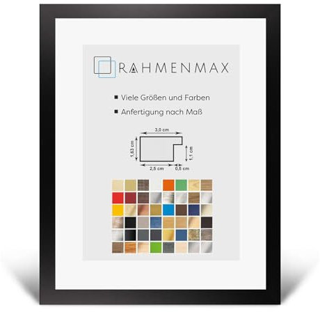 RahmenMax® Morena Bilderrahmen Holz 75x100 cm zum Aufhängen/Bilderrahmen Maßanfertigung möglich/MDF Posterrahmen/Bilder Rahmen in Schwarz Matt mit 1mm klarem Acrylglas/Puzzle Rahmen