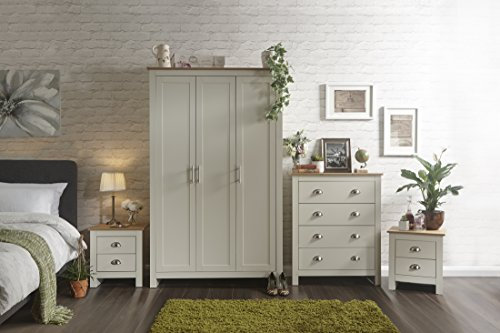 GFW - Lancaster 4 piece bedroom set - Wardrobe Chest of Drawers 2 x Bedside - Cream