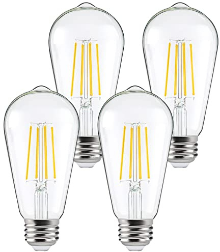 FAGUANGAO ST64 LED Dusk to Dawn Light Bulbs Outdoor,6W 60W Equivalent,2700K Warm White,650 Lumens E26 Edison Filament Photocell Sensor Bulb,Auto On/Off Vintage Bulbs for Porch,Patio,Garage,4 Pack