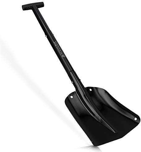 Navaris Pala de Nieve Plegable - Quitanieves con Mango Ajustable 80CM y Bolsa de Transporte - Pala para Quitar Nieve de Aluminio en Negro