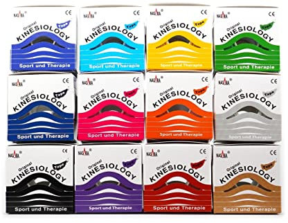 Nasara Original Kinesiologie Physio Sport Tape: Sparset mit 12 Tapes für Sport und Medizin, Rollengröße 5cm x 5m