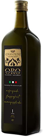 Gnavolini Olio Extravergine di Oliva 100 % Italiano Estratto a Freddo | 1 Bottiglia da 1 Litro | Blend Cultivar Leccino Frantoio Moraiolo e altre