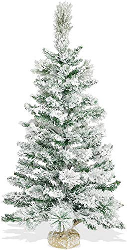 Aurora Store Albero di Natale Piccolo 90 cm con Base in Juta | Pinetto Innevato Slim Folto e Realistico | Alberello Artificiale con Neve Salvaspazio da Tavolo | Doppio Fogliame PP e PVC 85 Rami