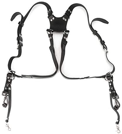 Atyhao Harnais d'appareil Photo Double Breathe Sangle d'appareil en Cuir Harnais Bandoulière Accessoires de Photographie pour Appareils Reflex Numériques(Noir)