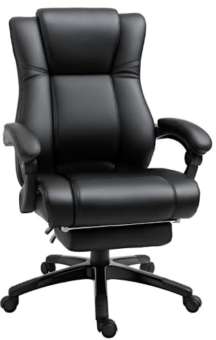 Vinsetto Executive Office Chair for Home, PU Leather Computer Chair, Black | Swivel Desk Seat, Footrest, Wheels, Adjustable Height