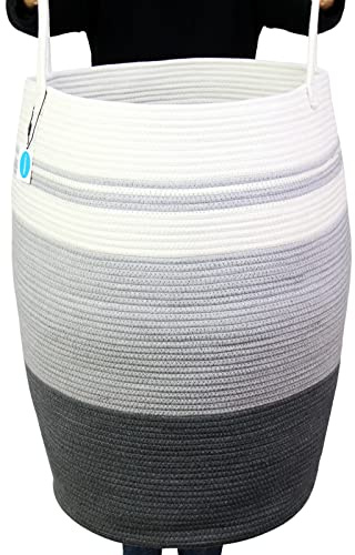 Casaphoria Extra Large Woven Cotton Rope Storage Basket with Handles for Organizing,Tall Woven Baskets for Clothes Blanket Pillows,Oversized Versatile Laundry Hamper for Bathroom LivingRoom Bedroom