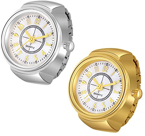 Silverora Ringuhr Fingeruhr Herren Damen Analog Quarzuhr Arabische Ziffern Muschelzifferblatt elastisches Band einfache Gold Silber