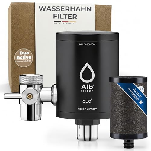 Alb Filter DUO ACTIVE Wasserfilter Wasserhahn Edelstahl Schwarz | Reduziert Schadstoffe, Chlor & Mikroplastik, Trinkwasserfilter Küche mit Umschalthebel, Made in Germany