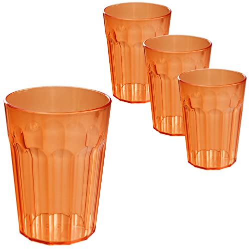 Hummelladen 4 Stück Acryl Trinkglas ORANGE 450 ml Trinkgläser - für 4 Personen - Camping Glas Set - bruchfest - Kunststoff Party Picknick Kinder Wasserglas