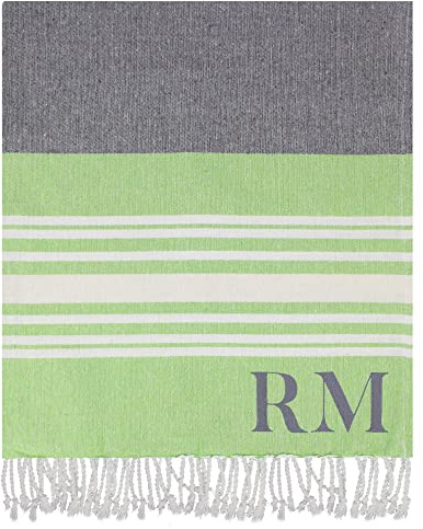 Teddyts Personalised Cotton Turkish Style Hammam Striped Towel (Apple Green), 90cm x 170cm
